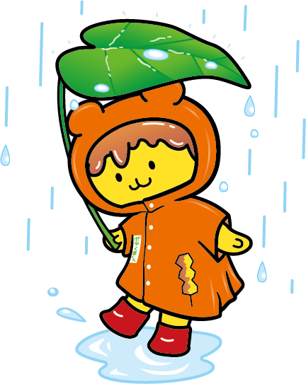 雨がっぱと葉っぱと雨