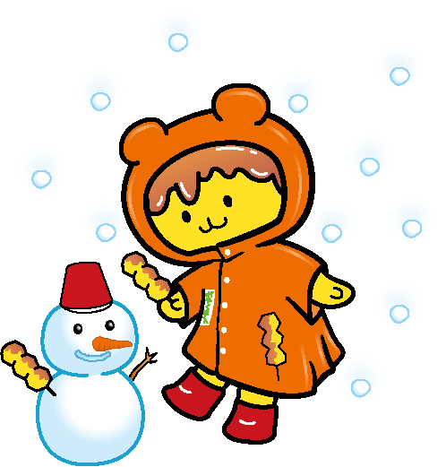 雨がっぱと雪だるま